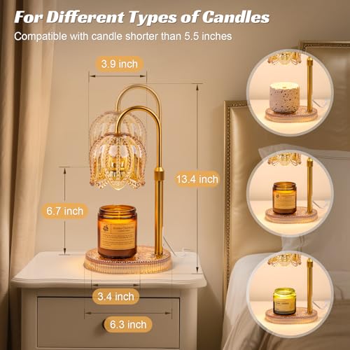 Shang Chiang Petal Candle Warmer Lamp with Timer & Dimmable Light Champagne Gold - Adjustable Height Jar Melter on Crystal...
