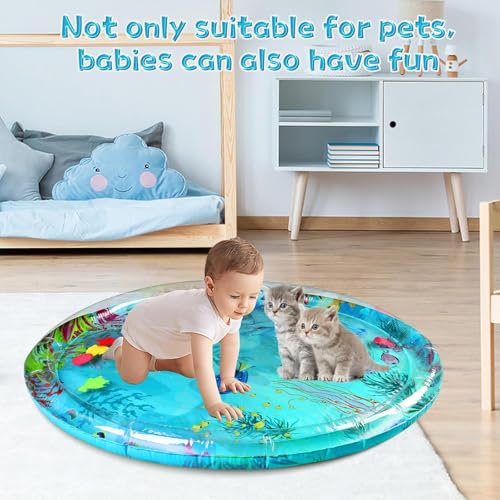 Aqua Cats Water Mat with Fish,Cat Dog Water Mat,Thickened Durable Non-Slip Playmat, Durable Easy Clean,Suitable for All Ty...