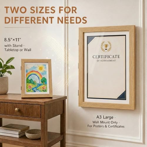 HOLOCOZO Kids Artwork Frame 8.5x11 with Stand for Tabletop or Wall, A3 Large Magnetic Front Opening Picture Frame for Chil...