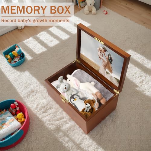 BELO VALE Premium Acacia Keepsake Box, Lockable Hand-Crafted Memory Box For Keepsakes with Removable Compartment,Wooden De...