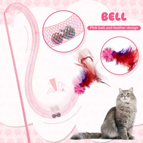 Leitee 101 Pcs Cat Interactive Toys Set with 1 Cat Paw Gift Storage Bags Feather Teaser Wand Springs Mice Fish Crinkle Bal...