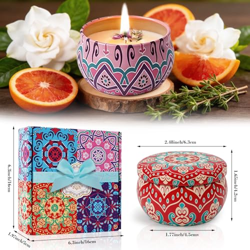 4 Pack Scented Candles for Mom, Aromatherapy Small Candles Gift Set with 8% Essential Oils, Natural Soy Candle with Floral...