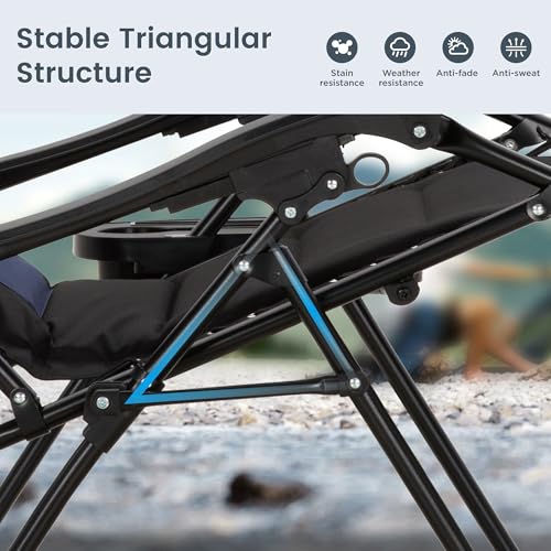 PHI VILLA Zero Gravity Chair Set of 2, Padded Anti Gravity Recliner, Oversized 28" Wide Seat, Foldable Patio Lounger with ...