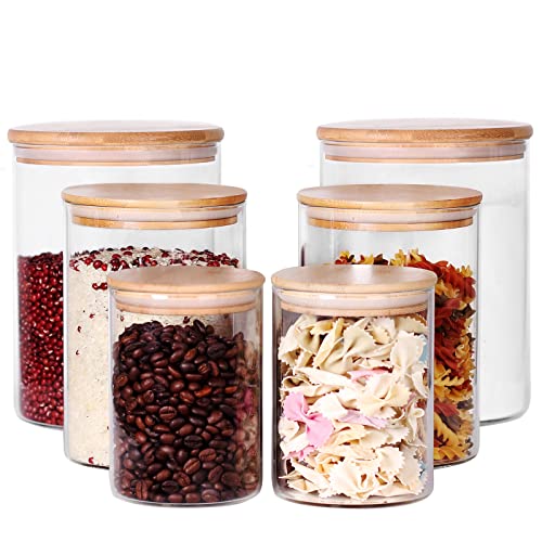 Tzerotone Glass flour Jars with Airtight Lids, 6 Pack Sugar and Flour Salt Containers Set, Extra Large Glass Rice Jar with...