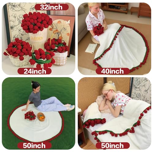 SoffMoiis Crochet Flowers Bouquet Blanket, Handmade Rose Blanket, 32 Inch Round Floral Soft and Romantic Gifts for Birthda...