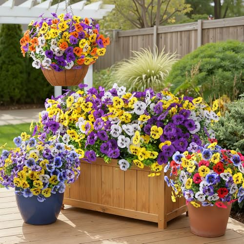 Alupssuc 48 Bundles Artificial Flowers for Outdoors, Fake Spring Flowers for Decoration, UV Resistant Realistic Pansies wi...