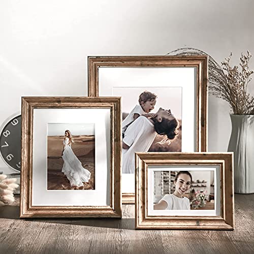 TWING 8x10 Picture Frame Set of 6, Vintage Walnut Photo Frames Display Pictures 5x7 with Mat or 8X10 Without Mat, Tabletop...