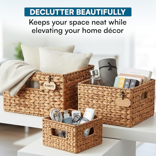 Honey-Can-Do Banana Leaf Storage Baskets –Water Hyacinth Woven Basket, Decorative Baskets for Shelves, Basket for Gifts, C...