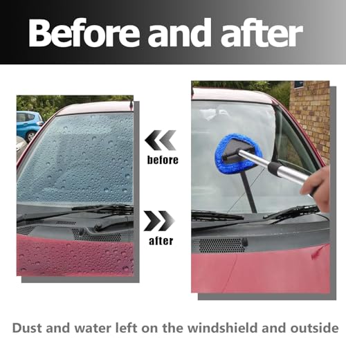 Car Windshield Cleaning Tools, Expandable Car Window Cleaner kit with 4 Reusable Microfiber Pads, 2 Spray Bottles, Windshi...
