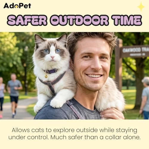Adopet Adjustable Cat Harness, Leash and Collar Set for Medium Cats, Lightweight Breathable Walking Harness with Matching ...