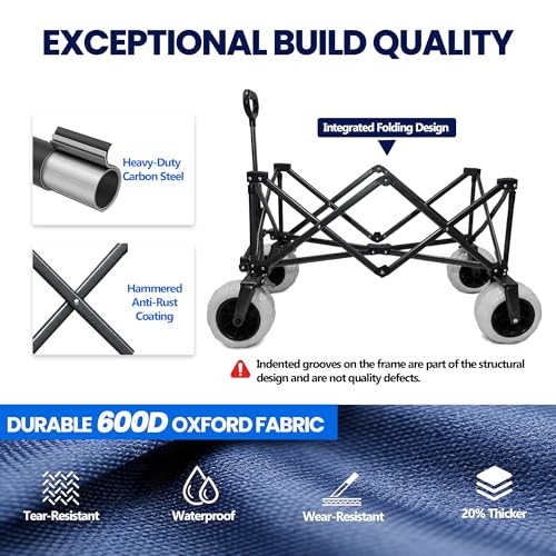 X800 Heavy Duty Beach Wagon with 9x4 Sand-Proof All-Terrain Wheels, 300L Oversized Foldable Wagon Cart with Side Bag, All-...