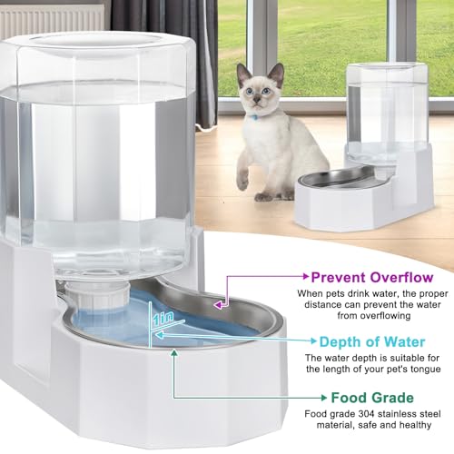 Sfozstra Large Dog Water Dispenser: 4L Stainless Steel Gravity Cat Water Feeder - Quiet Refill - No Power Needed - for Kit...