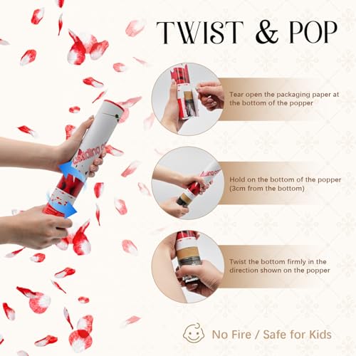 Rose Petal Confetti Cannon 12 Pack, 12" Biodegradable Red Flower Petal Party Poppers for Wedding Aisle, Proposal, Engageme...