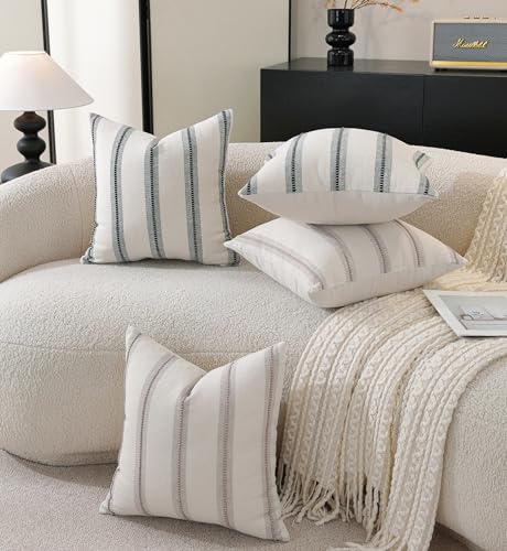 Cethom Boho Throw Pillow Covers 20x20 Set of 2, Taupe Striped Decorative Pillow Cases for Couch Chair Bed, Textured Farmho...