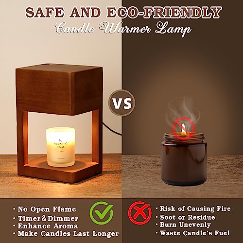 Candle Warmer Lamp Wood with Timer, Dimmable Electric Candle Lamp Warmer for Jar Candles, 2*35 Watt Bulb, Mothers Day Birt...