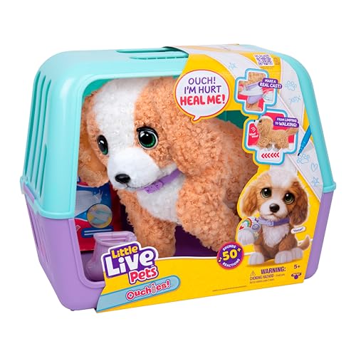 Little Live Pets Ouchies Amazon Exclusive Hazel The Poodle Plush, 50+ Sounds, Limping to Walking Puppy Toy & Carrier, Inte...