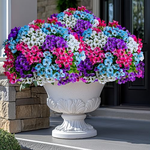 AXYLEX Artificial Flowers Outdoor Shrubs - 16 Bundles Fake Plants UV Resistant No Fade Faux Plastic Greenery Home Garden P...