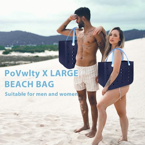 PoVwlty Rubber Beach Bag for Men & Women, Water-resistant Travel Tote Bag for the Beach Boat Pool