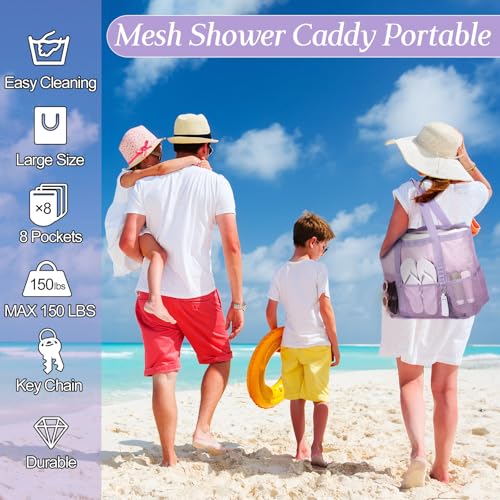 Hillban Large Beach Mesh Bags Bulk for Women Beach Tote Bag with 8 Pocket Zipper Waterproof Sandproof for Pool Cruise Ship