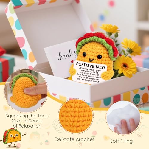 Positive Crochet Taco Birthday Gifts for Women Men Teacher Appreciation Mothers Day Graduation Gift Adult Kids Son Mom Dad...