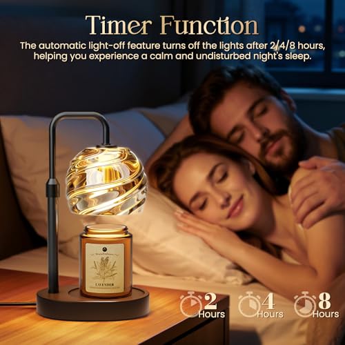 WarmEmbrace Candle Warmer Lamp with Lavender Candle Set, Electric Wax Warmer Lamp with Auto Timer & 4 Dimmable Lights, Adj...