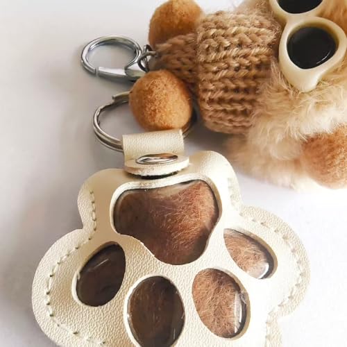 Jatmira 4Pcs Pet Hair Storage Keychain Cat Paw Shaped Leather Dog Fur Memorial Collection Key Chain Pet Memorial Gifts & K...