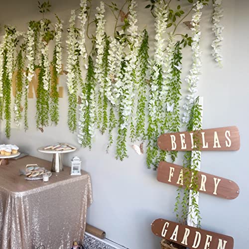 WONICE Artificial Wisteria Hanging Flowers Fake Wisteria Flower Garland Silk Vines Rattan Decor for Home Wedding Arch Wall...