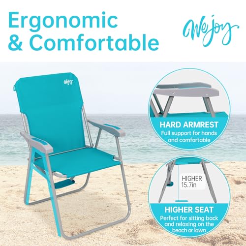 #WEJOY Folding Beach Chair for Adults, Lightweight Beach Chair with Shoulder Straps, High Back Camping Chairs with Hard Ar...