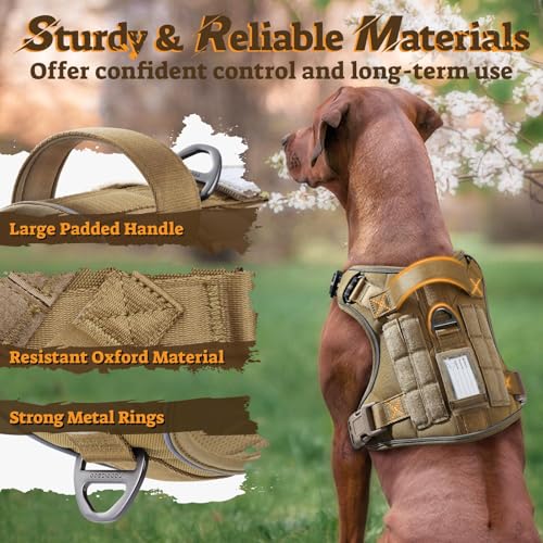 rabbitgoo Dog Harness for Large Dogs No Pull, Tactical Service Pet Vest with Molle and Control Handle, Adjustable and Refl...