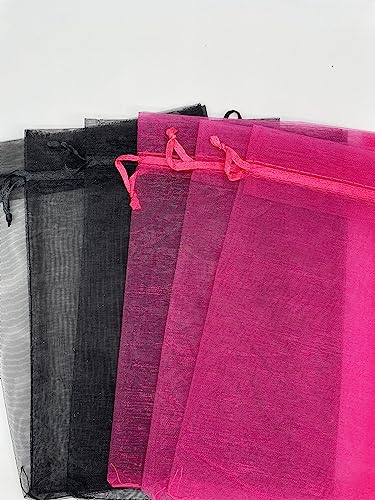 Jexila 100PCS Sheer Organza Bag 5''X7'' Black Mesh Bags Drawstring Gift Bag Small for Jewelry Goodie Candy Wedding Party F...