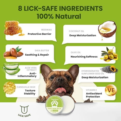 PawSono Lick-Safe Dog Paw & Nose Balm with Coconut Oil | All-Natural Moisturizer & Soother for Dry, Cracked Pads & Snout |...