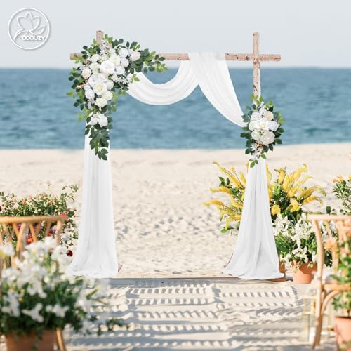 Odouzy Wedding Arch Flowers Kit,Artificial Flower Arch Decor (Set of 3),2pcs Artificial Flower Arrangement with 1pc Sheer ...