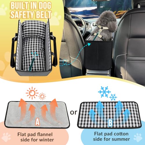 SlowTon Console Dog Car Seat - Portable Dogs Armrest Booster Seat for Small Dog, Anti-Collapse Pet Car Seat with Soft Cush...