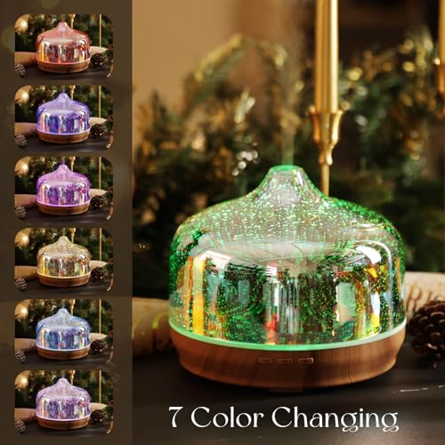 Porseme 500ml Glass Essential Oil Diffuser Aromatherapy Ultrasonic Cool Mist Humidifier 15-21 Running Hours Diffusers with...