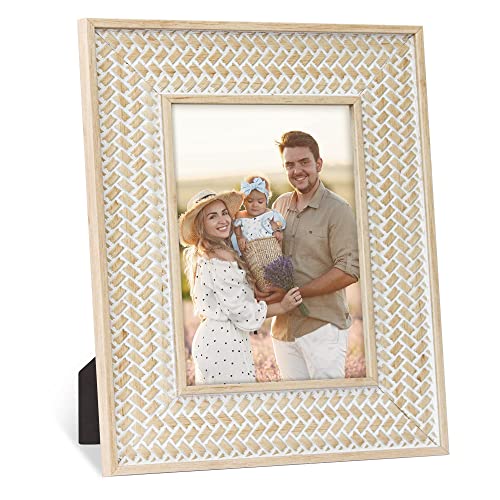 takfot Boho Picture Frames 5x7 Inch Rattan Decor Bohemian Rustic Style Carved Wood Photo Frame for Wall and Tabletop Gift ...