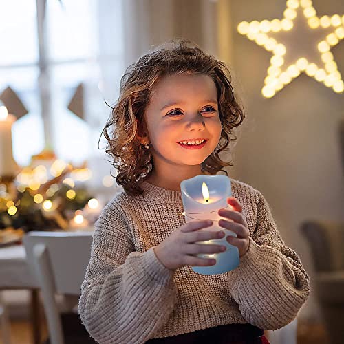 danip Sky Blue LED Flameless Candle, with Embedded Star String, 3-Piece Set of LED Candles, with 11 Button Remote Control,...