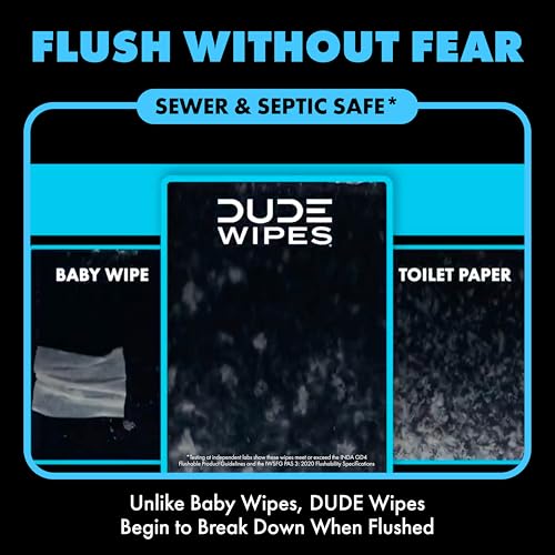 DUDE Wipes Flushable Wet Wipes 48 Count Dispenser, Unscented Wet Wipes with Vitamin-E & Aloe, Septic and Sewer Safe