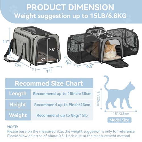 Petsfit 17" x 11" x 11" Airline-Approved Expandable Pet Carrier, 2X Square Expansion Reduces Pet Anxiety, Escape-Proof Sel...