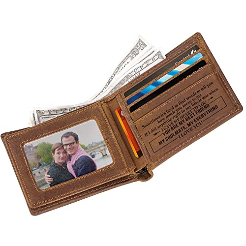 kullder Mens Wallet Engraved Leather Wallets Personalized Mens Gifts for Husband from Wife Custom Wallet for Man Anniversa...