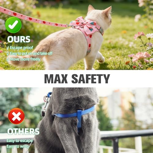 PAWCHIE Cat Harness and Leash Set Escape Proof with Bow Knot, Adjustable Kitten Vest Harness for Outdoor Indoor Use, Light...