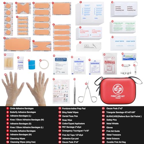 Mini First Aid Kit - 150 Piece Small Waterproof Hard Shell Medical Kit for Home, Car, Travel, Camping, Truck, Hiking, Spor...