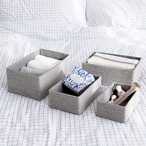 LA JOLIE MUSE Storage Baskets Set 4 - Stackable Woven Basket Paper Rope Bin, Storage Boxes for Makeup Closet Bathroom Bedr...