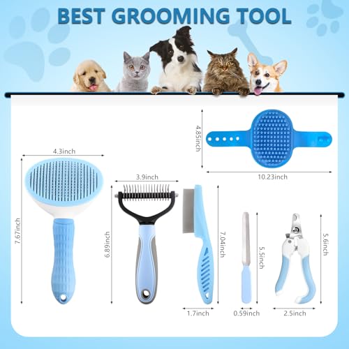 Lanswood Dog Brush Dog Grooming Kit 6PCS Dog Brush for Shedding-Dog Brushes for Grooming, Dematting Comb for Dogs, Cat Nai...