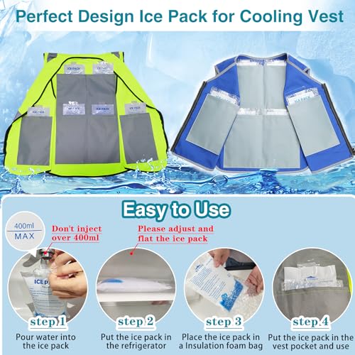 12Pcs Gel Ice Packs for Cooling Vest - Cold Packs for Ice Cooling Safety Vest, Reusable Ice Packs for Injuries Food Preser...
