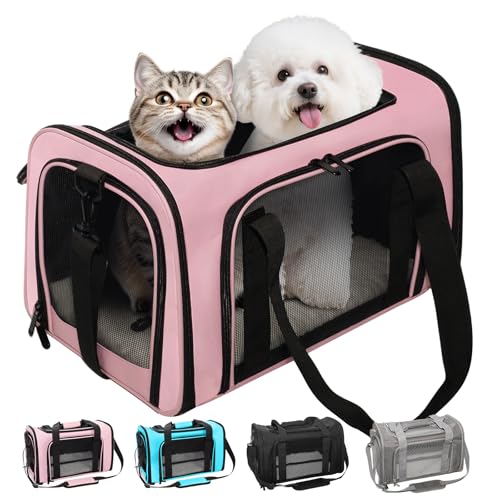 LOWIPARR Soft-Sided Cat Carrier Expandable Pet Carrier Airline Approved Mesh Travel Carrier Up to 22lbs for Cats Small Dog...