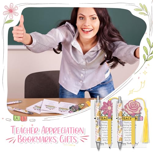 FunooFuno 36 Pcs/12 Sets Teacher Appreciation Gifts Bulk Pencil Shaped Flower Bookmarks with Tassels Mini Notebooks Small ...