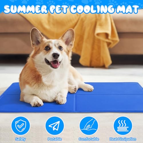 Drydiet 4 Pack Dog Cooling Mat - 13'' X 16'' Solid Gel Self Cooling Mat with Storage Bag Pressure Activated No Refrigerati...
