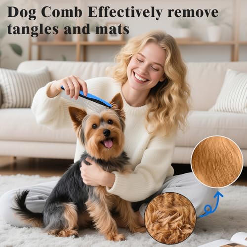2PCS Self Cleaning Slicker Brush & Dog Comb - Skin Friendly Deshedding Grooming Tool for Dogs, Cats and Small Animals, Pro...