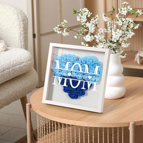 UNIGIFTIME Mom We Love You - Personalized Flower Shadow Box with Names, Christmas Mothers Day Flower Box Gifts for Mom (St...