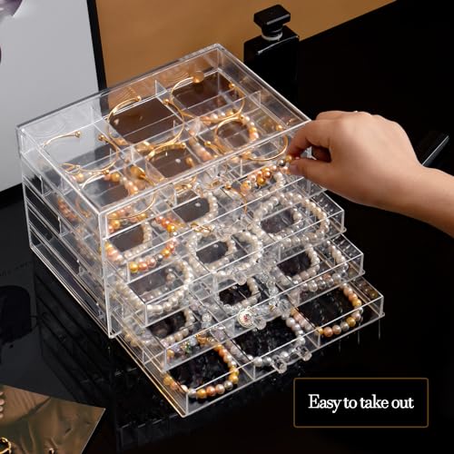 SPAKOWN Earring Organizer, Acrylic Earring Box Large 30 Compartments Jewelry Holder Organizer with 5 Drawers Stackable Ear...